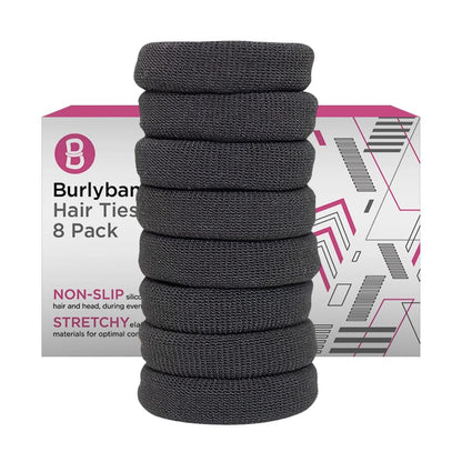 Burlybands Large Hair Ties for Thick, Heavy or Curly Hair - Non-Slip, Non-Damage, Seamless Ponytail Scrunchies - Dark Gray, 8 Pack