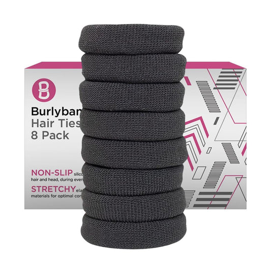Burlybands Large Hair Ties for Thick, Heavy or Curly Hair - Non-Slip, Non-Damage, Seamless Ponytail Scrunchies - Dark Gray, 8 Pack