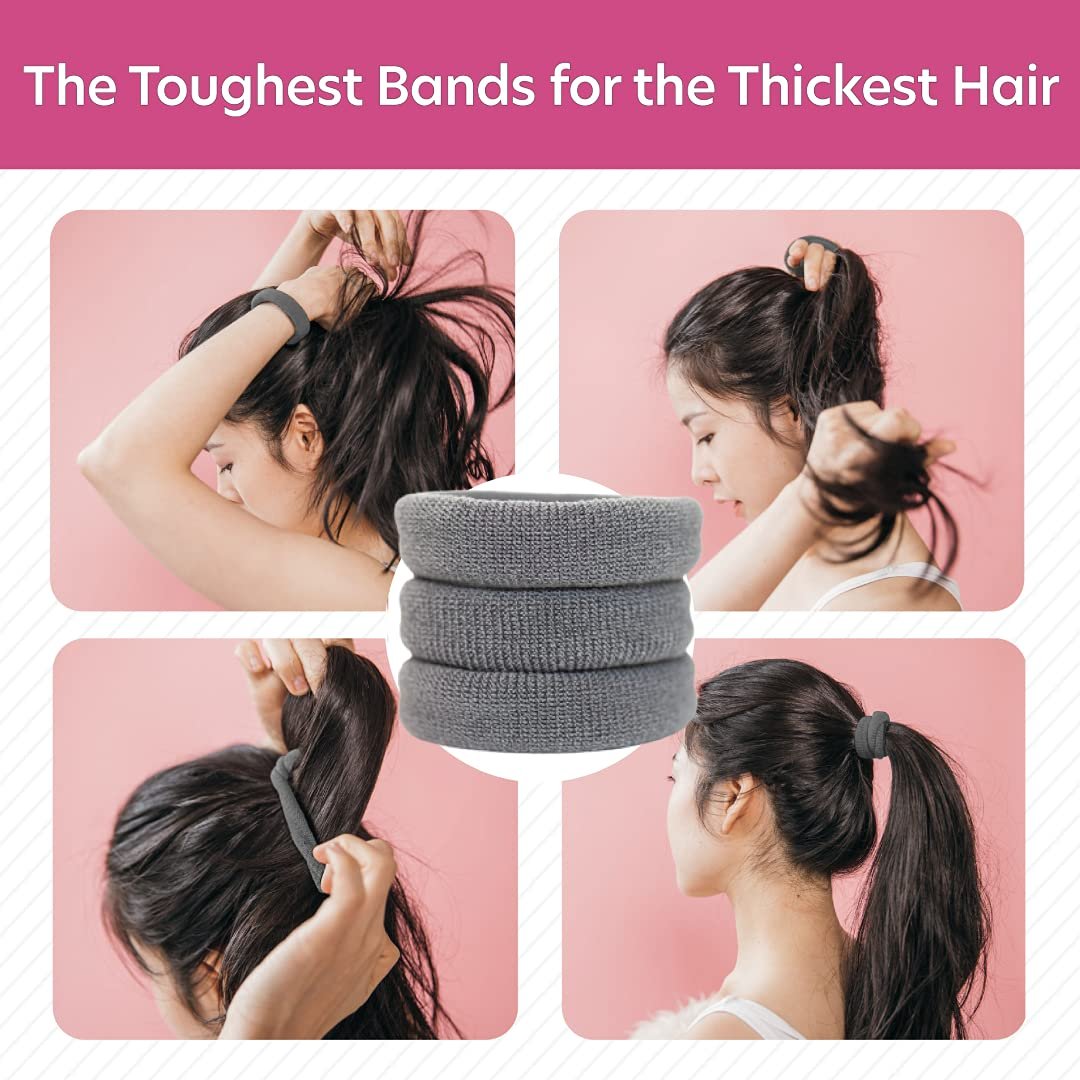 Burlybands Large Hair Ties for Thick, Heavy or Curly Hair - Non-Slip, Non-Damage, Seamless Ponytail Scrunchies - Dark Gray, 8 Pack - görsel 5
