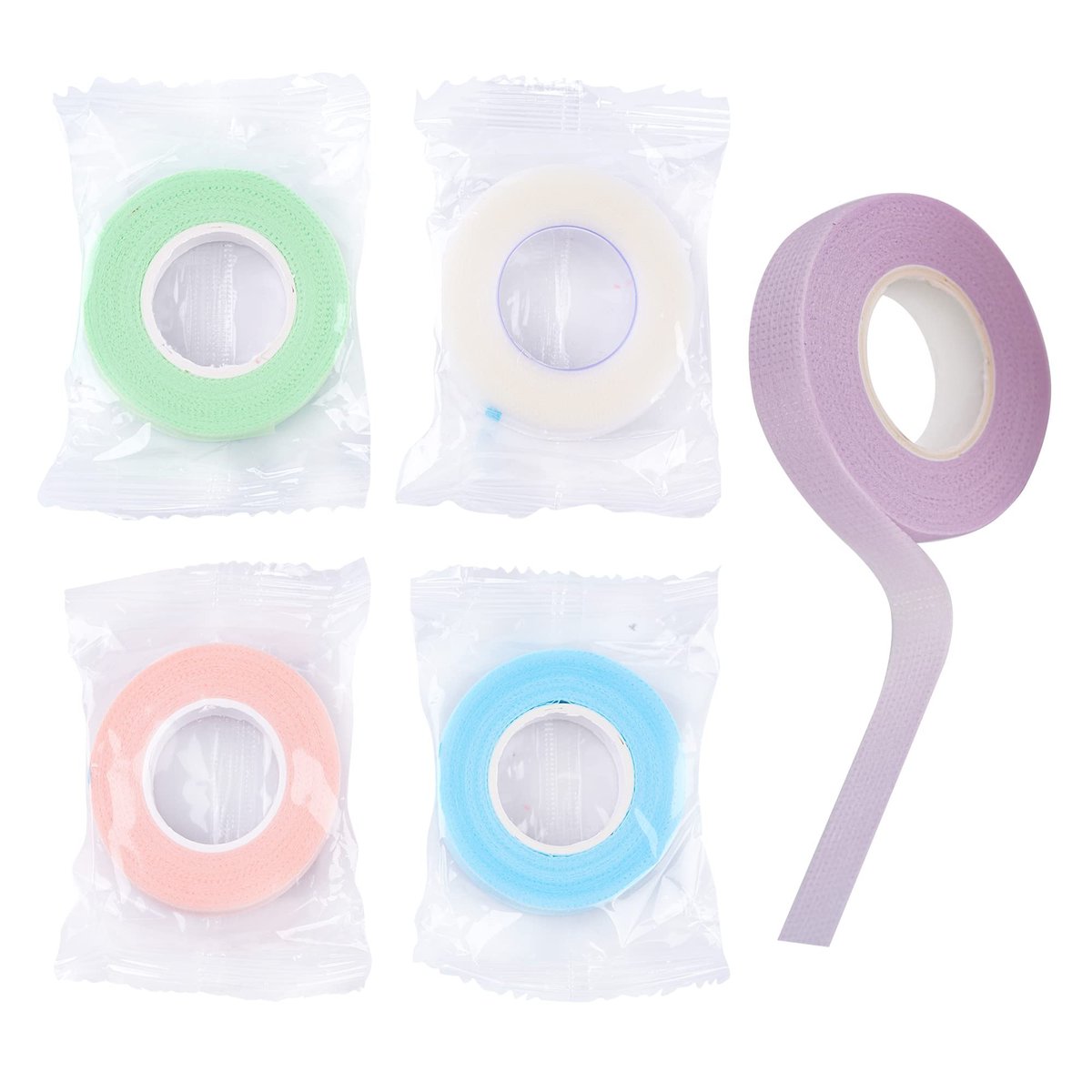 25 PCS Eyelash Extension Tape Set - Adhesive Fabric Lash Tape for Under Eye, Breathable Micropore Medical Tape for Individual Eyelash Extension Supplies (1/2" x 10 Yards Each Roll, Green+Pink+Blue+White+Purple) - görsel 13