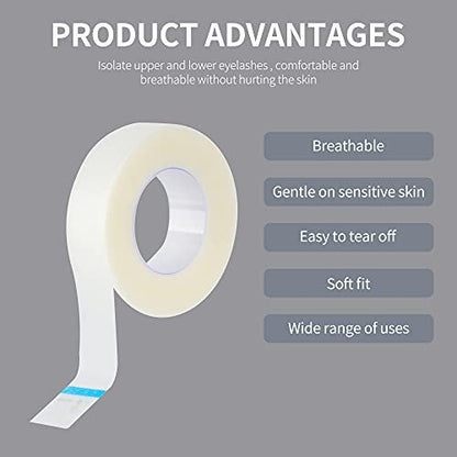 25 PCS Eyelash Extension Tape Set - Adhesive Fabric Lash Tape for Under Eye, Breathable Micropore Medical Tape for Individual Eyelash Extension Supplies (1/2" x 10 Yards Each Roll, Green+Pink+Blue+White+Purple)