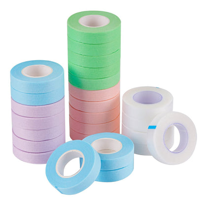 25 PCS Eyelash Extension Tape Set - Adhesive Fabric Lash Tape for Under Eye, Breathable Micropore Medical Tape for Individual Eyelash Extension Supplies (1/2" x 10 Yards Each Roll, Green+Pink+Blue+White+Purple)