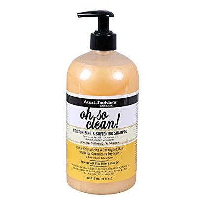Aunt Jackie's Curls and Coils Oh So Clean Deep Moisturizing Shampoo - 24 oz Family Size Pump for Natural Curls, Coils, and Waves Avelisse