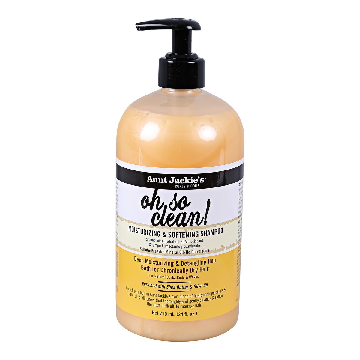 Aunt Jackie's Curls and Coils Oh So Clean Deep Moisturizing Shampoo - 24 oz Family Size Pump for Natural Curls, Coils, and Waves Avelisse