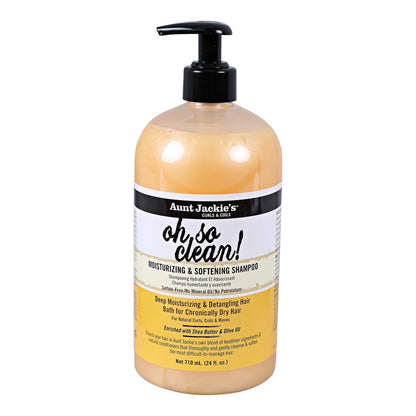 Aunt Jackie's Curls and Coils Oh So Clean Deep Moisturizing Shampoo - 24 oz Family Size Pump for Natural Curls, Coils, and Waves Avelisse