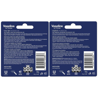Vaseline Lip Therapy Variety 4-Pack: Original & Rosy Lips Moisturizing Lip Balm with Vitamin E, 0.16 oz Each
