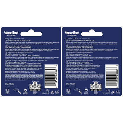 Vaseline Lip Therapy Variety 4-Pack – Rosy Lips + Cocoa Butter Moisturizing Lip Balm with Vitamin E, 0.16 Oz Each
