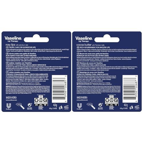 Vaseline Lip Therapy Variety 4-Pack – Rosy Lips + Cocoa Butter Moisturizing Lip Balm with Vitamin E, 0.16 Oz Each - görsel 4