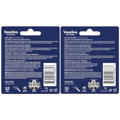 Vaseline Lip Therapy Variety 4-Pack – Rosy Lips + Cocoa Butter Moisturizing Lip Balm with Vitamin E, 0.16 Oz Each
