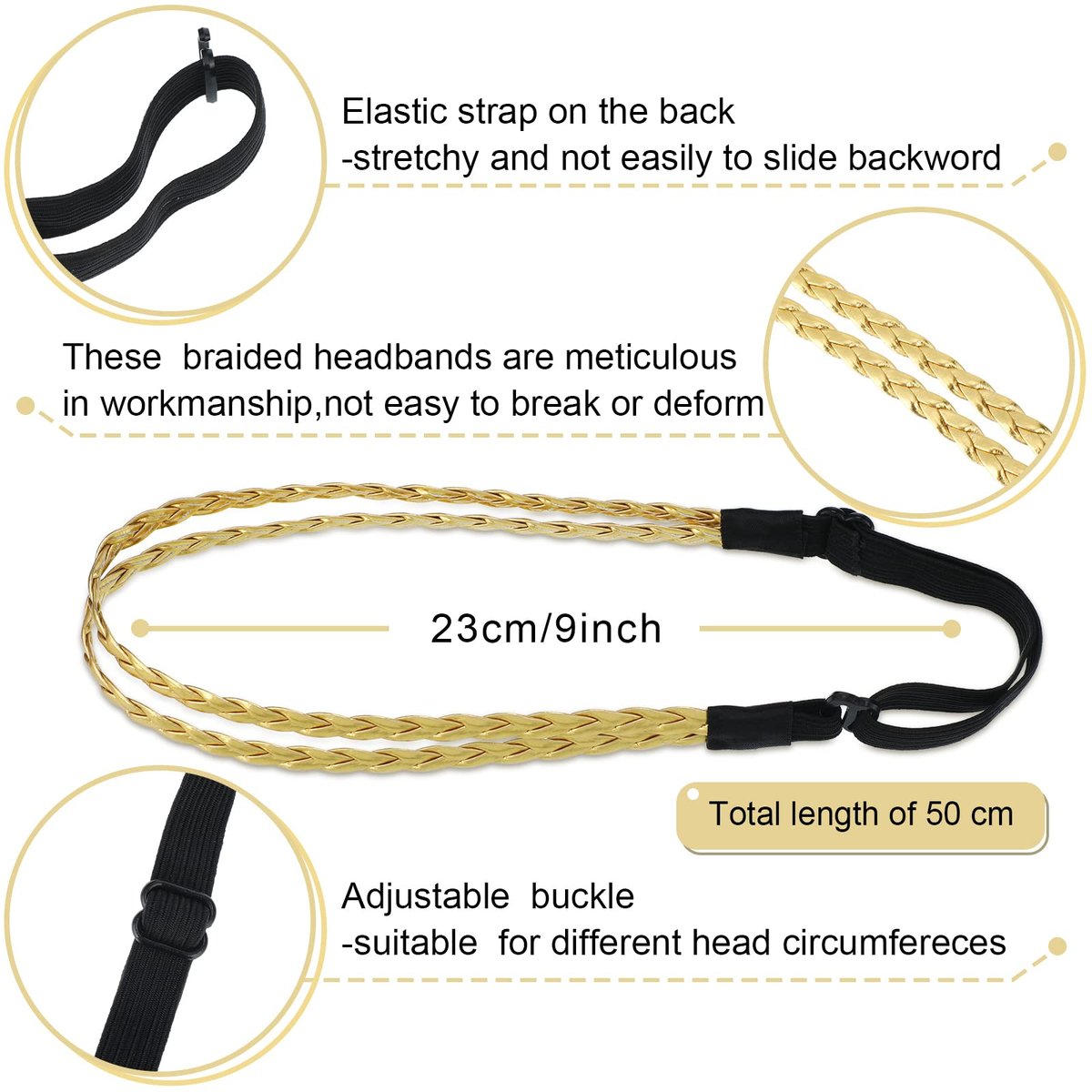 Jutom 6 Pcs Boho Braided Elastic Headbands for Women – No Slip Stretchy Headbands, Strand Plaited Hair Band, Hippie Hair Accessory Gift - görsel 5
