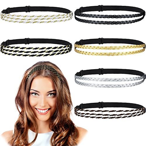 Jutom 6 Pcs Boho Braided Elastic Headbands for Women – No Slip Stretchy Headbands, Strand Plaited Hair Band, Hippie Hair Accessory Gift - görsel 2