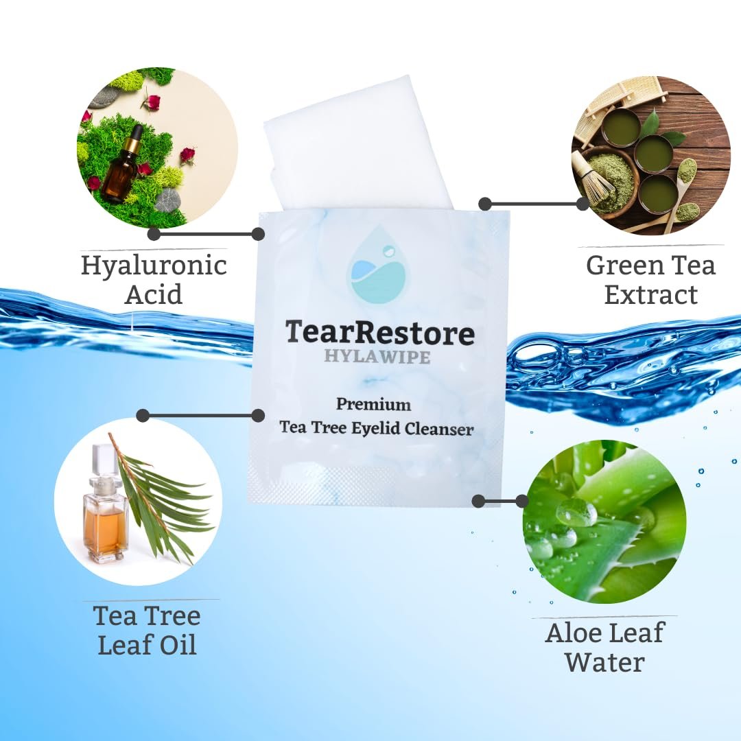 TearRestore Tea Tree HylaWipe Eyelid Wipes - 30 Count | Hydrating Eye Lid Cleanser for Blepharitis, Dry, Red, Itchy Eyes - görsel 5