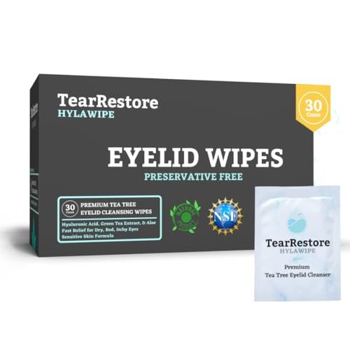TearRestore Tea Tree HylaWipe Eyelid Wipes - 30 Count | Hydrating Eye Lid Cleanser for Blepharitis, Dry, Red, Itchy Eyes - görsel 2