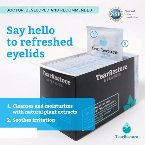 TearRestore Tea Tree HylaWipe Eyelid Wipes - 30 Count | Hydrating Eye Lid Cleanser for Blepharitis, Dry, Red, Itchy Eyes - görsel 4