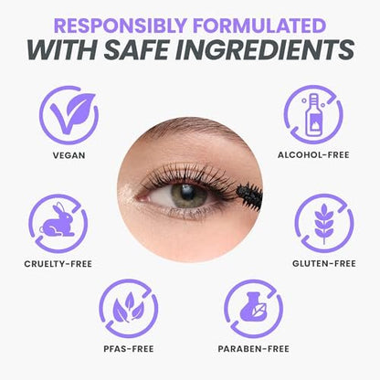 Wonderskin Mascara - Black Volumizing & Lengthening Mascara for Dramatic Lashes, Smudge Proof, 0.34 Fl Oz