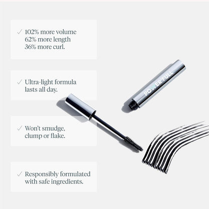 Wonderskin Mascara - Black Volumizing & Lengthening Mascara for Dramatic Lashes, Smudge Proof, 0.34 Fl Oz