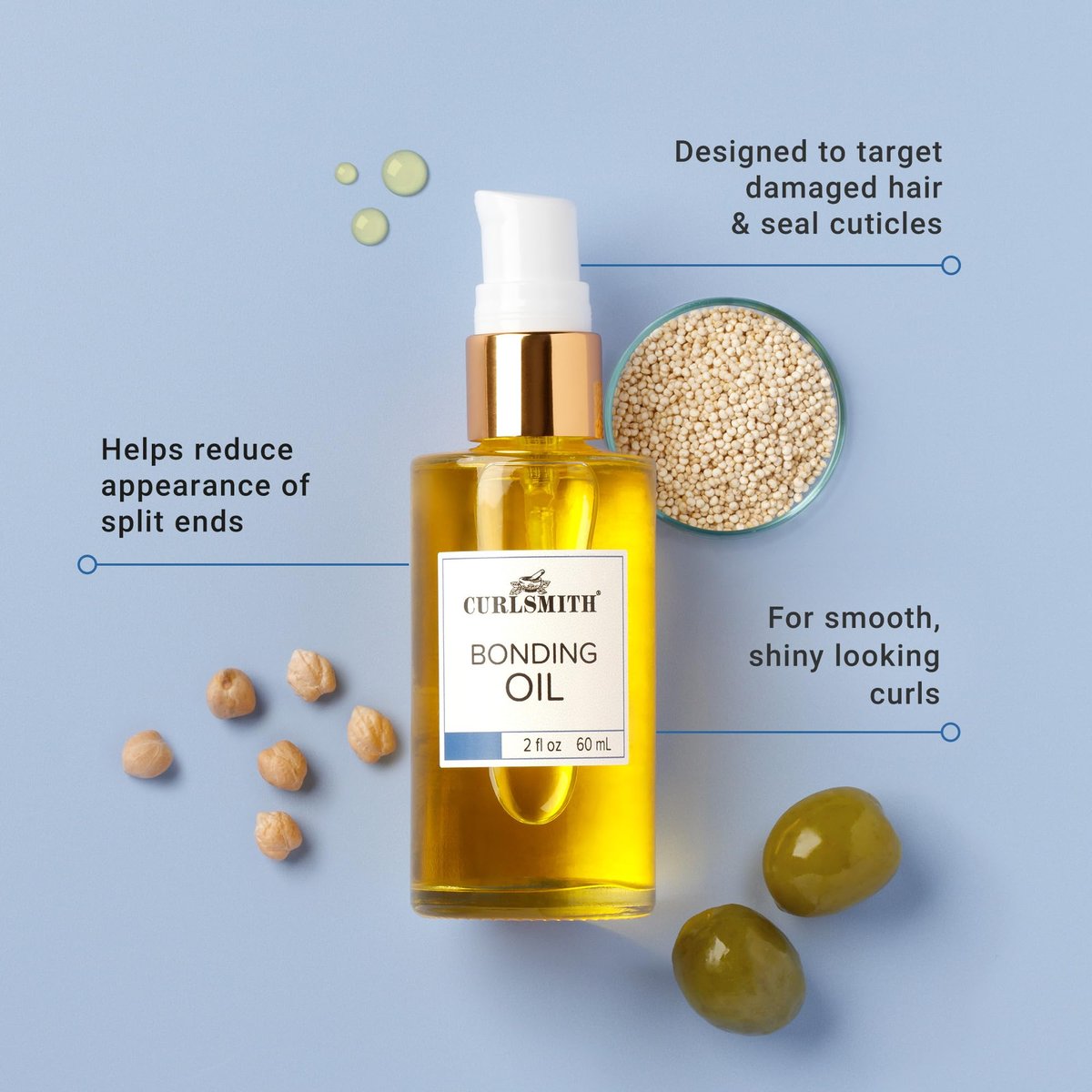CURLSMITH Bonding Oil – Lightweight Finishing Oil for All Hair Types, 60ml (2 fl oz) Avelisse