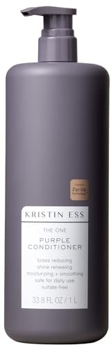 Kristin Ess Hair The One Purple Conditioner - Toning for Blonde, Silver, and Gray Hair - Neutralizes Brass & Yellow Tones - Moisturizing & Keratin Safe - 33.8 fl oz Avelisse