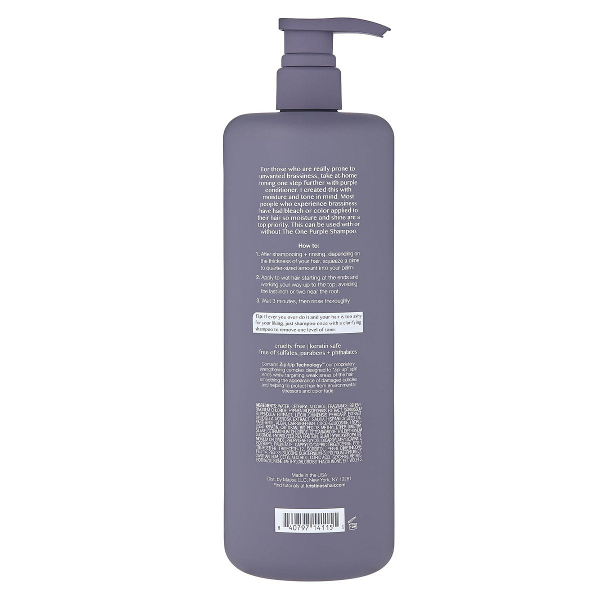 Kristin Ess Hair The One Purple Conditioner - Toning for Blonde, Silver, and Gray Hair - Neutralizes Brass & Yellow Tones - Moisturizing & Keratin Safe - 33.8 fl oz Avelisse