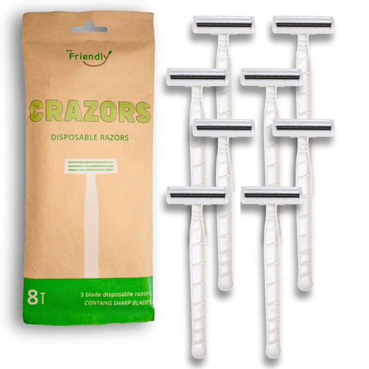 Crazors 3-Blade Disposable Razors for Men & Women – 8-Pack Single-Use Body & Face Shaver – Eco-Friendly Travel-Size Toiletries Avelisse