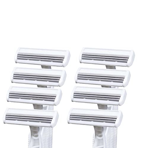 Crazors 3-Blade Disposable Razors for Men & Women – 8-Pack Single-Use Body & Face Shaver – Eco-Friendly Travel-Size Toiletries Avelisse