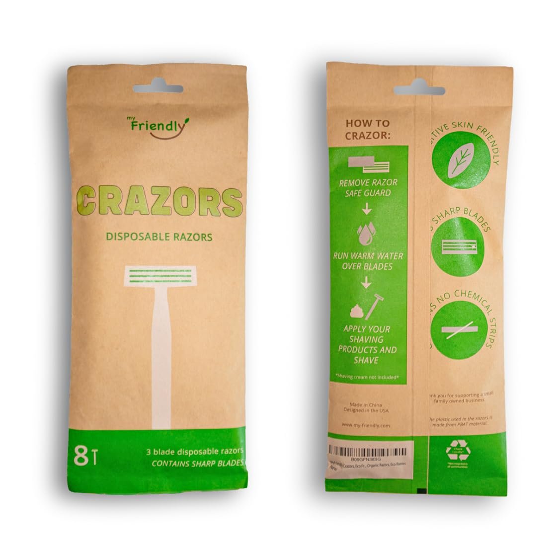 Crazors 3-Blade Disposable Razors for Men & Women – 8-Pack Single-Use Body & Face Shaver – Eco-Friendly Travel-Size Toiletries Avelisse