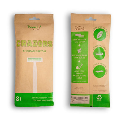 Crazors 3-Blade Disposable Razors for Men & Women – 8-Pack Single-Use Body & Face Shaver – Eco-Friendly Travel-Size Toiletries Avelisse