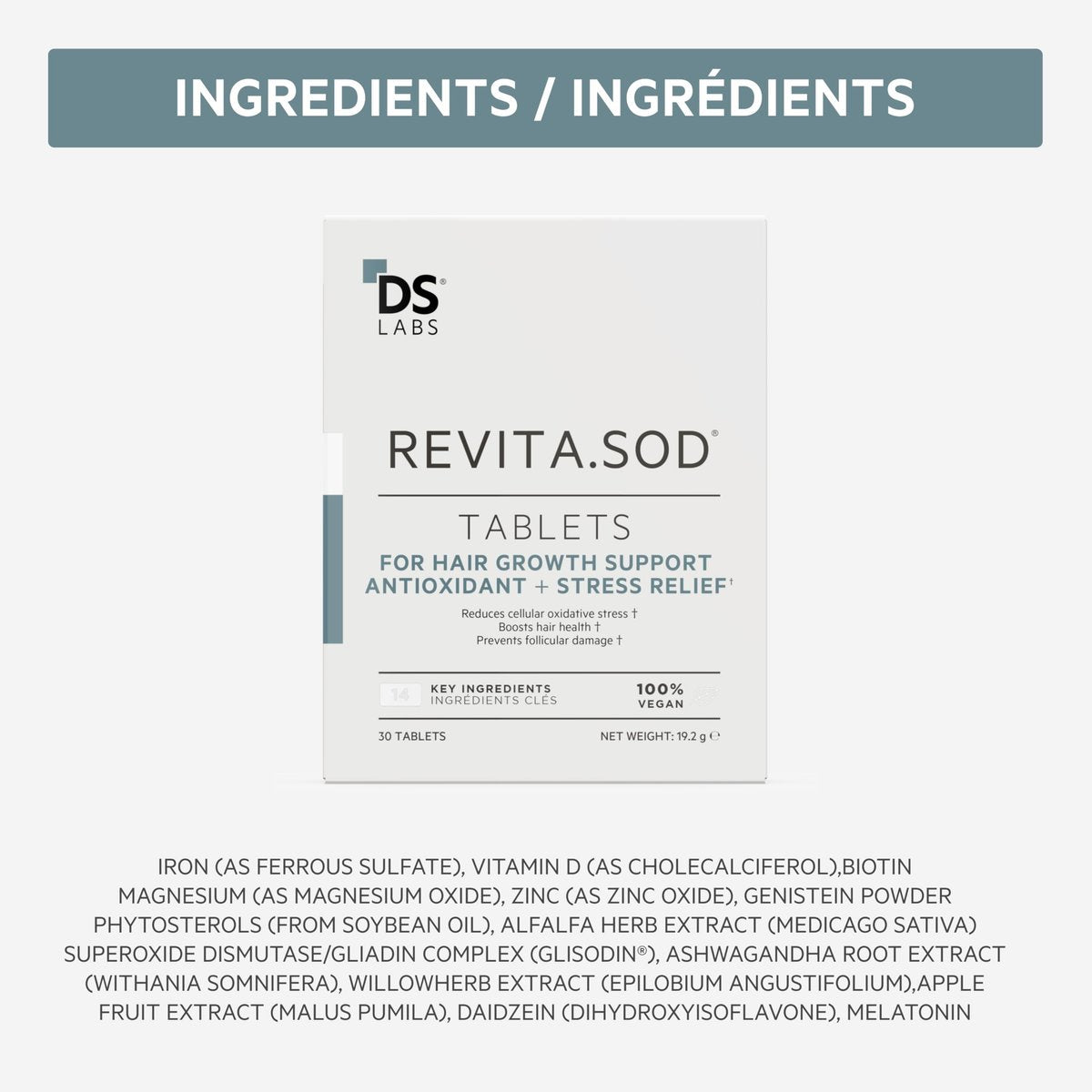 DS Labs Revita.SOD Hair Support Tablets - Daily Hair Wellness Supplement with Superoxide Dismutase, Zinc & Ashwagandha, for Men & Women, 30 Tablets Avelisse