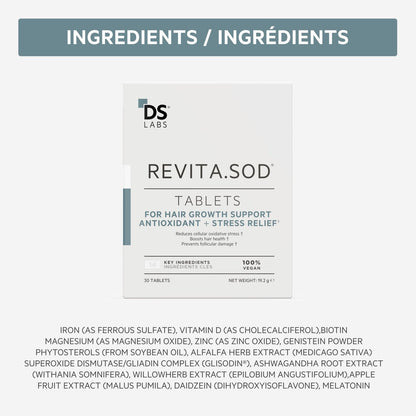 DS Labs Revita.SOD Hair Support Tablets - Daily Hair Wellness Supplement with Superoxide Dismutase, Zinc & Ashwagandha, for Men & Women, 30 Tablets Avelisse