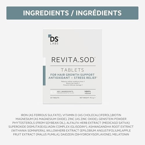 DS Labs Revita.SOD Hair Support Tablets - Daily Hair Wellness Supplement with Superoxide Dismutase, Zinc & Ashwagandha, for Men & Women, 30 Tablets Avelisse