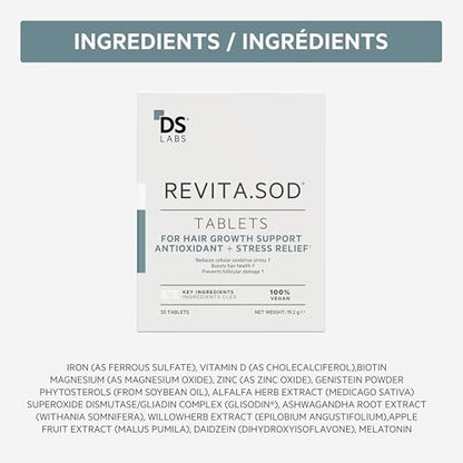 DS Labs Revita.SOD Hair Support Tablets - Daily Hair Wellness Supplement with Superoxide Dismutase, Zinc & Ashwagandha, for Men & Women, 30 Tablets Avelisse