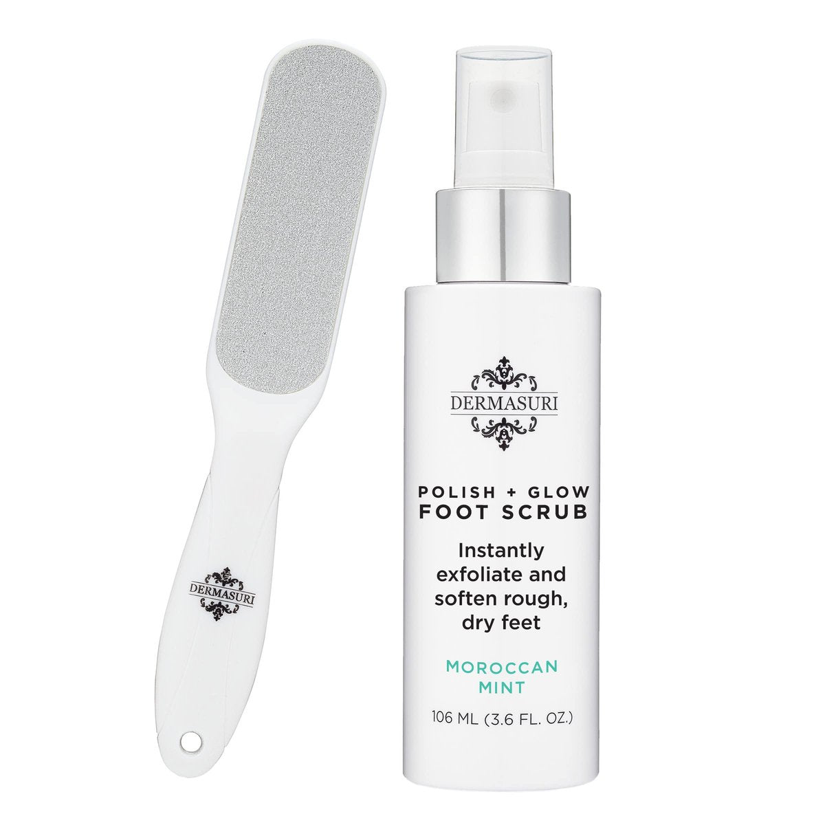 Dermasuri Callus Remover Foot Scrub with Exfoliating Spray and Reusable Sole File - Dead Skin Remover for Cracked Heels - Deluxe Pedicure Spa Kit Avelisse