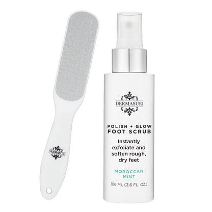 Dermasuri Callus Remover Foot Scrub with Exfoliating Spray and Reusable Sole File - Dead Skin Remover for Cracked Heels - Deluxe Pedicure Spa Kit Avelisse