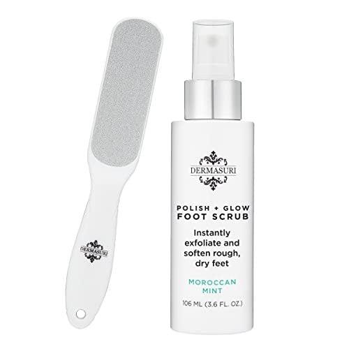 Dermasuri Callus Remover Foot Scrub with Exfoliating Spray and Reusable Sole File - Dead Skin Remover for Cracked Heels - Deluxe Pedicure Spa Kit Avelisse
