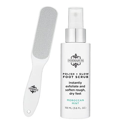 Dermasuri Callus Remover Foot Scrub with Exfoliating Spray and Reusable Sole File - Dead Skin Remover for Cracked Heels - Deluxe Pedicure Spa Kit Avelisse