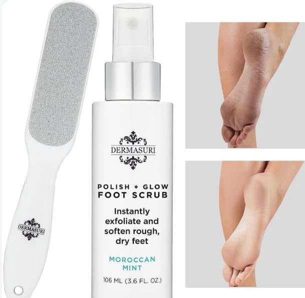 Dermasuri Callus Remover Foot Scrub with Exfoliating Spray and Reusable Sole File - Dead Skin Remover for Cracked Heels - Deluxe Pedicure Spa Kit Avelisse
