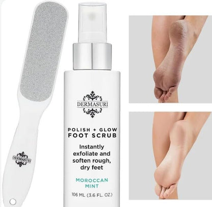 Dermasuri Callus Remover Foot Scrub with Exfoliating Spray and Reusable Sole File - Dead Skin Remover for Cracked Heels - Deluxe Pedicure Spa Kit Avelisse