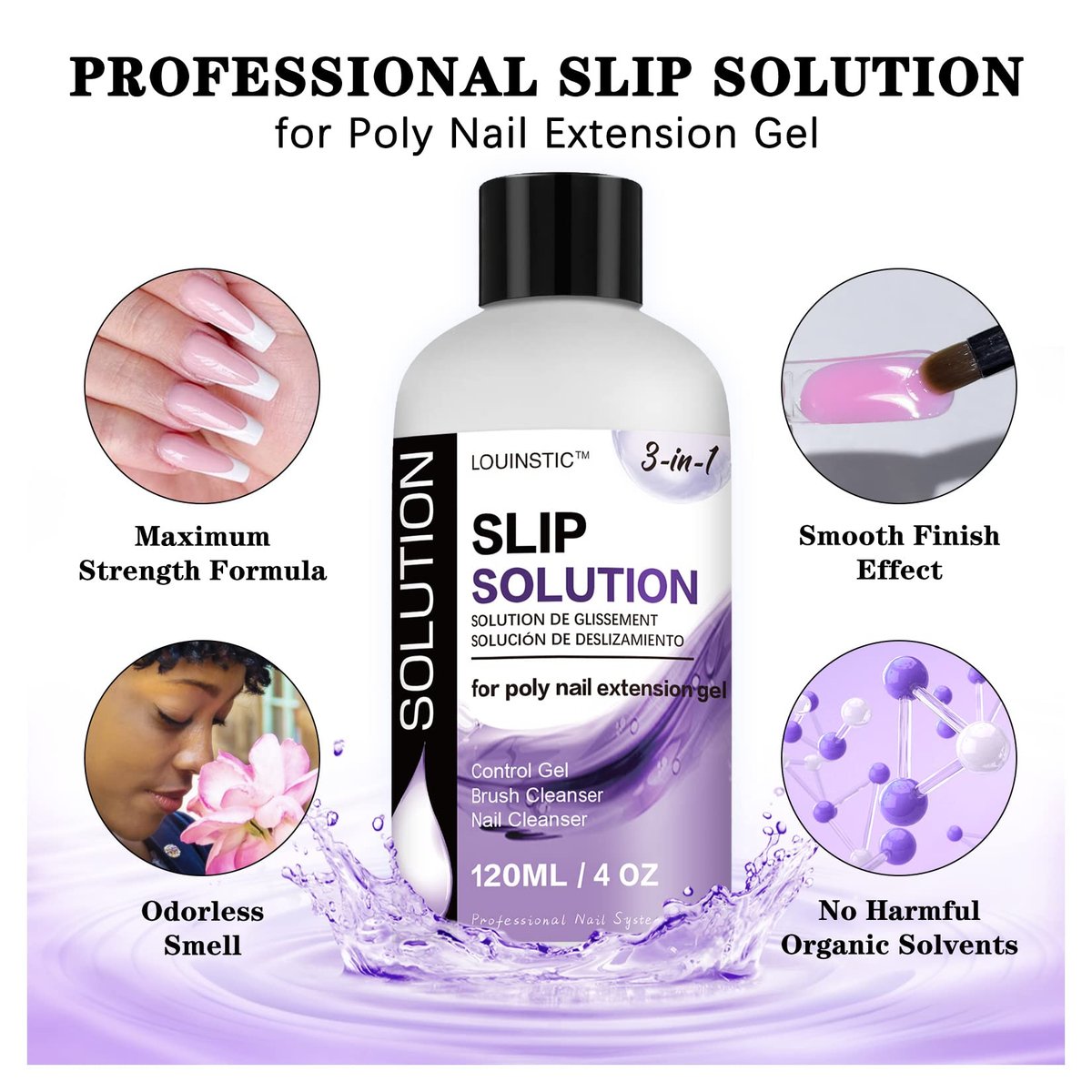 LOUINSTIC Slip Solution for Poly Extension Gel - 4oz Professional Anti-Stick Liquid, Nail Brush Cleaner, Easy to Use for Beginners - görsel 7
