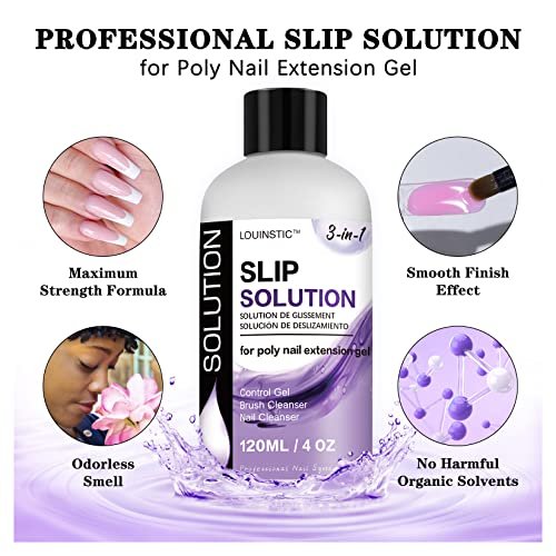 LOUINSTIC Slip Solution for Poly Extension Gel - 4oz Professional Anti-Stick Liquid, Nail Brush Cleaner, Easy to Use for Beginners - görsel 8