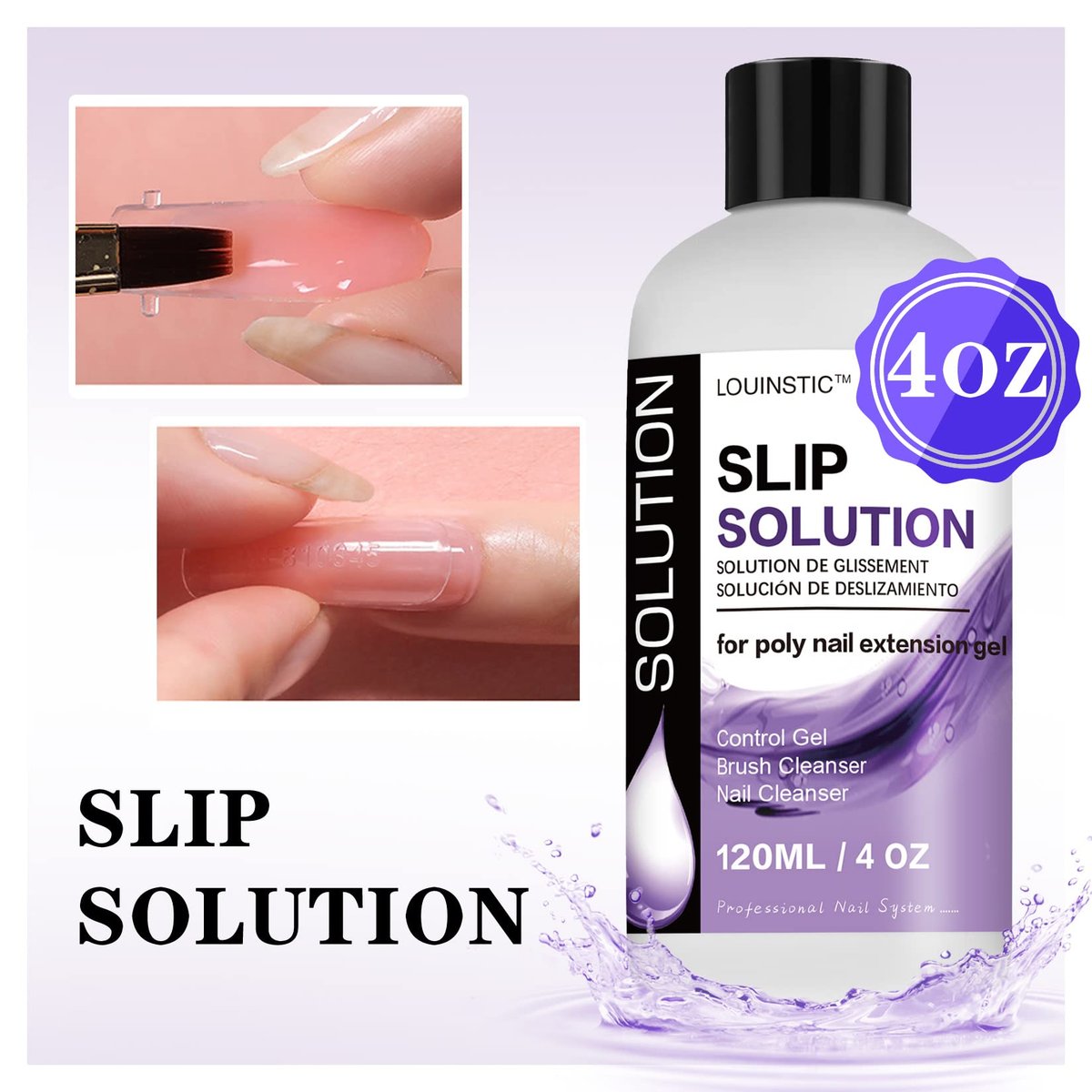LOUINSTIC Slip Solution for Poly Extension Gel - 4oz Professional Anti-Stick Liquid, Nail Brush Cleaner, Easy to Use for Beginners - görsel 9