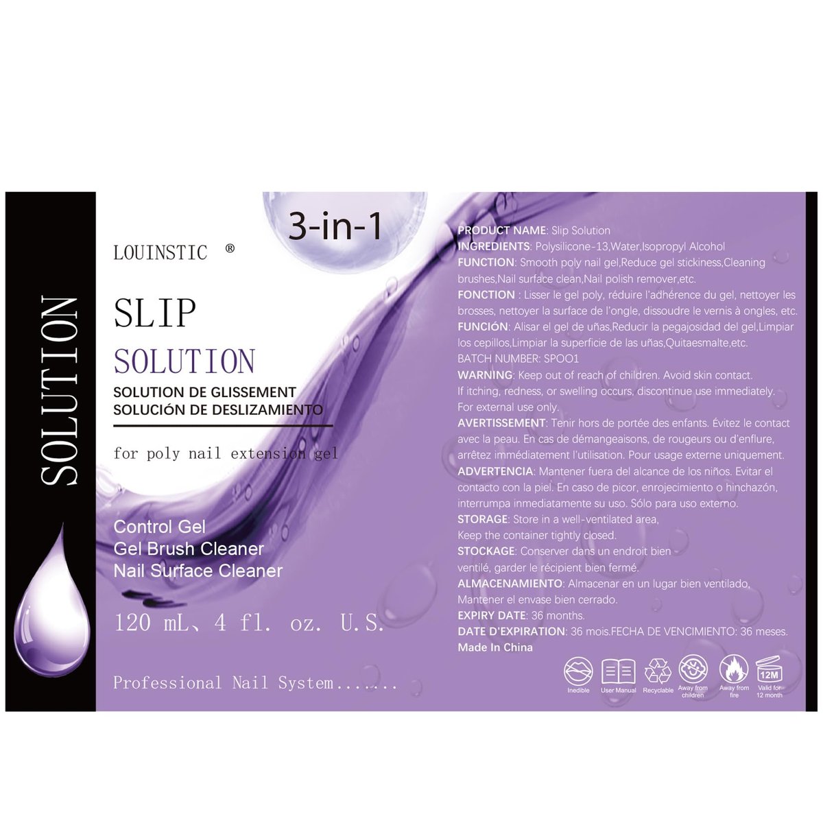 LOUINSTIC Slip Solution for Poly Extension Gel - 4oz Professional Anti-Stick Liquid, Nail Brush Cleaner, Easy to Use for Beginners - görsel 13