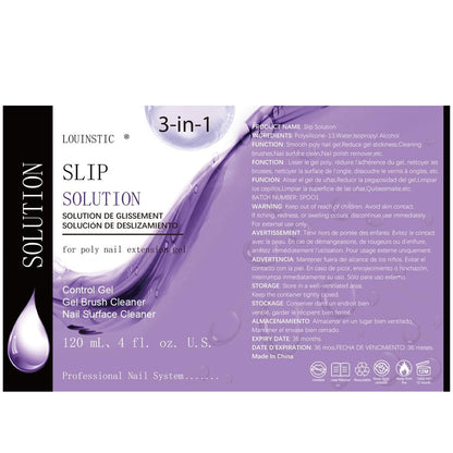 LOUINSTIC Slip Solution for Poly Extension Gel - 4oz Professional Anti-Stick Liquid, Nail Brush Cleaner, Easy to Use for Beginners
