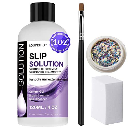LOUINSTIC Slip Solution for Poly Extension Gel - 4oz Professional Anti-Stick Liquid, Nail Brush Cleaner, Easy to Use for Beginners - görsel 2