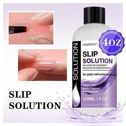 LOUINSTIC Slip Solution for Poly Extension Gel - 4oz Professional Anti-Stick Liquid, Nail Brush Cleaner, Easy to Use for Beginners