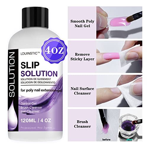 LOUINSTIC Slip Solution for Poly Extension Gel - 4oz Professional Anti-Stick Liquid, Nail Brush Cleaner, Easy to Use for Beginners - görsel 6