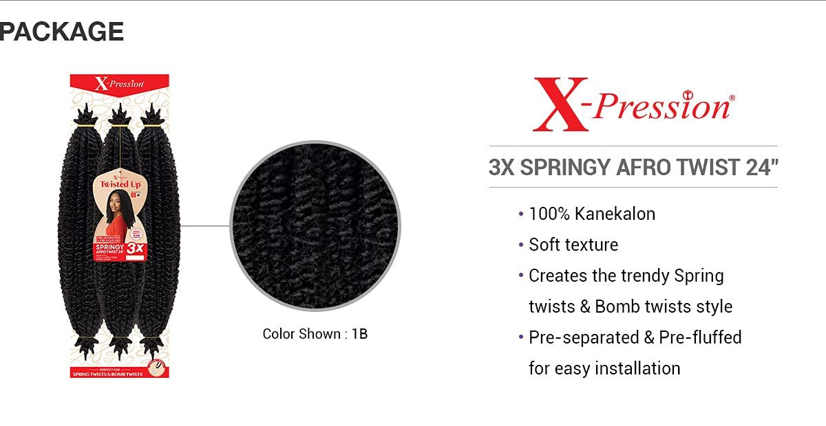 X-Pression Twisted Up 3X Springy Afro Twist Crochet Braids – 24" (1-Pack, Color 27) - görsel 8