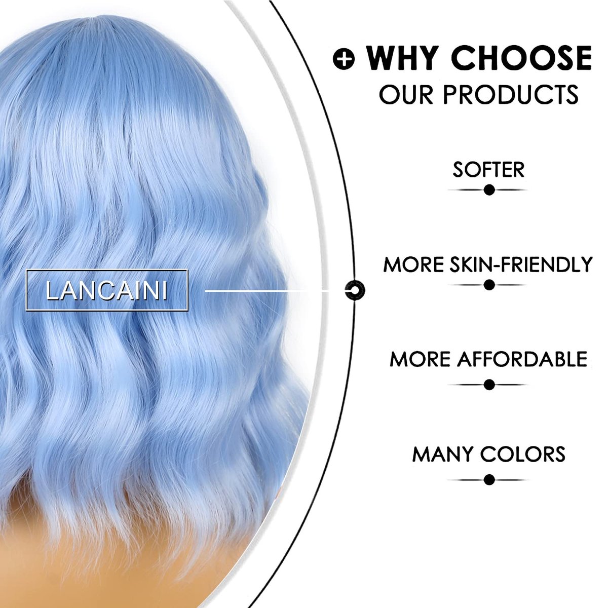 LANCAINI Short Bob Wigs with Bangs for Women - Loose Wavy Shoulder Length Synthetic Wig in Light Blue - görsel 9