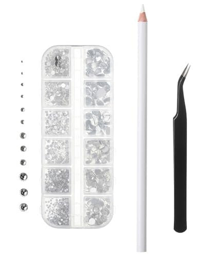Mr. Pen Clear Flatback Rhinestones 2000 pcs with Pick Up Tweezer & Picking Pen for Crafts, Nail Art, Jewelry Making, DIY Bling Projects