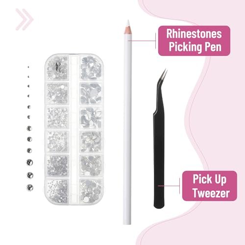 Mr. Pen Clear Flatback Rhinestones 2000 pcs with Pick Up Tweezer & Picking Pen for Crafts, Nail Art, Jewelry Making, DIY Bling Projects - görsel 4