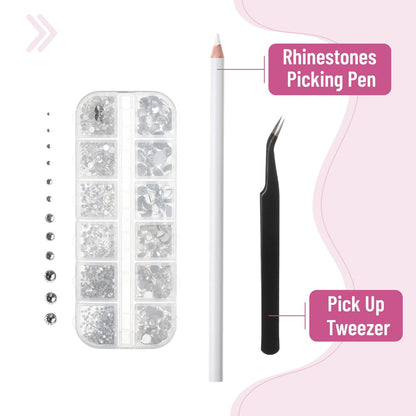 Mr. Pen Clear Flatback Rhinestones 2000 pcs with Pick Up Tweezer & Picking Pen for Crafts, Nail Art, Jewelry Making, DIY Bling Projects